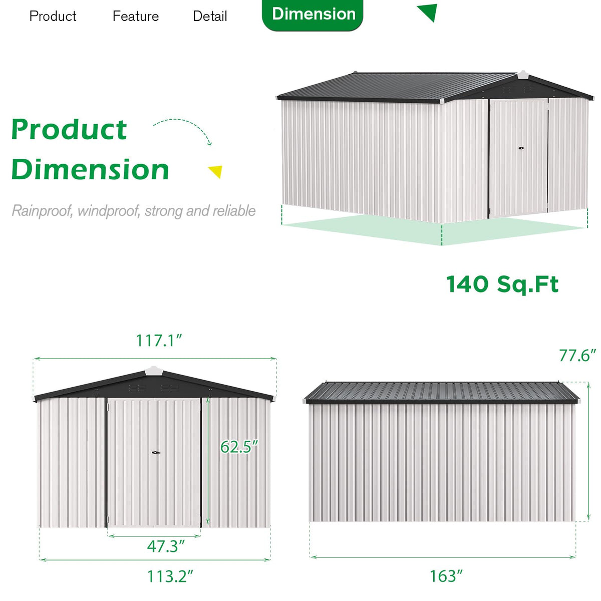 10x14 White Metal Outdoor Storage Shed A75227
