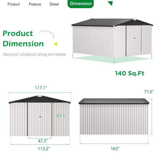10x14 White Metal Outdoor Storage Shed A75227