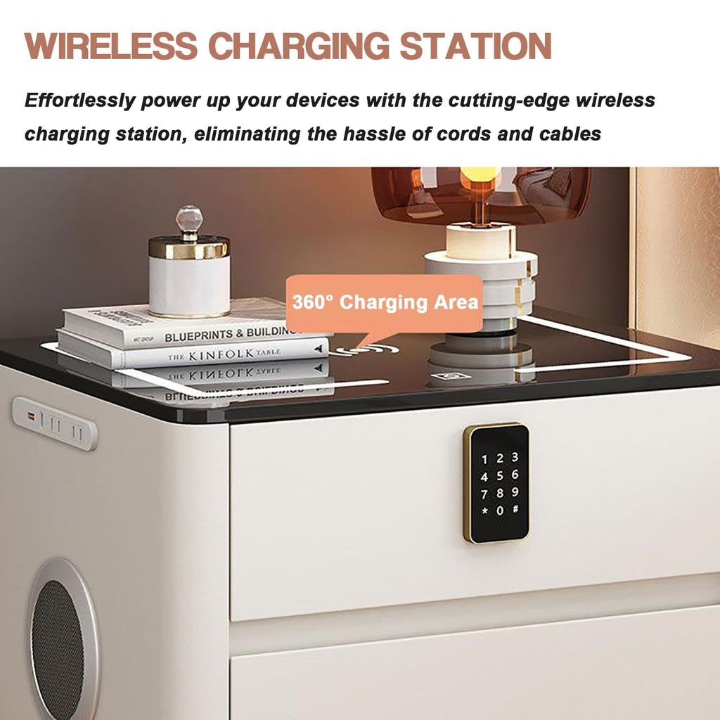 Light Gray Nightstand with Charging Station and USB Ports O35093