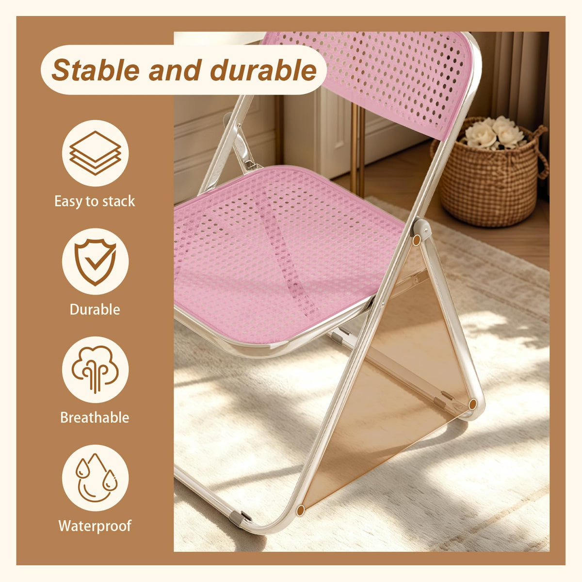 Folding Chairs 300lb Capacity Steel Frame 2-Pack Pink A36936