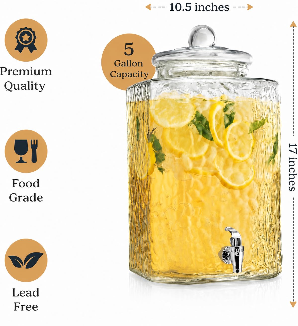 5 Gallon Glass Beverage Dispenser with Spigot M9341