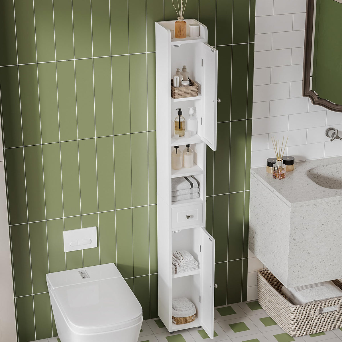 Narrow Bathroom Storage Cabinet with Drawer Y2908