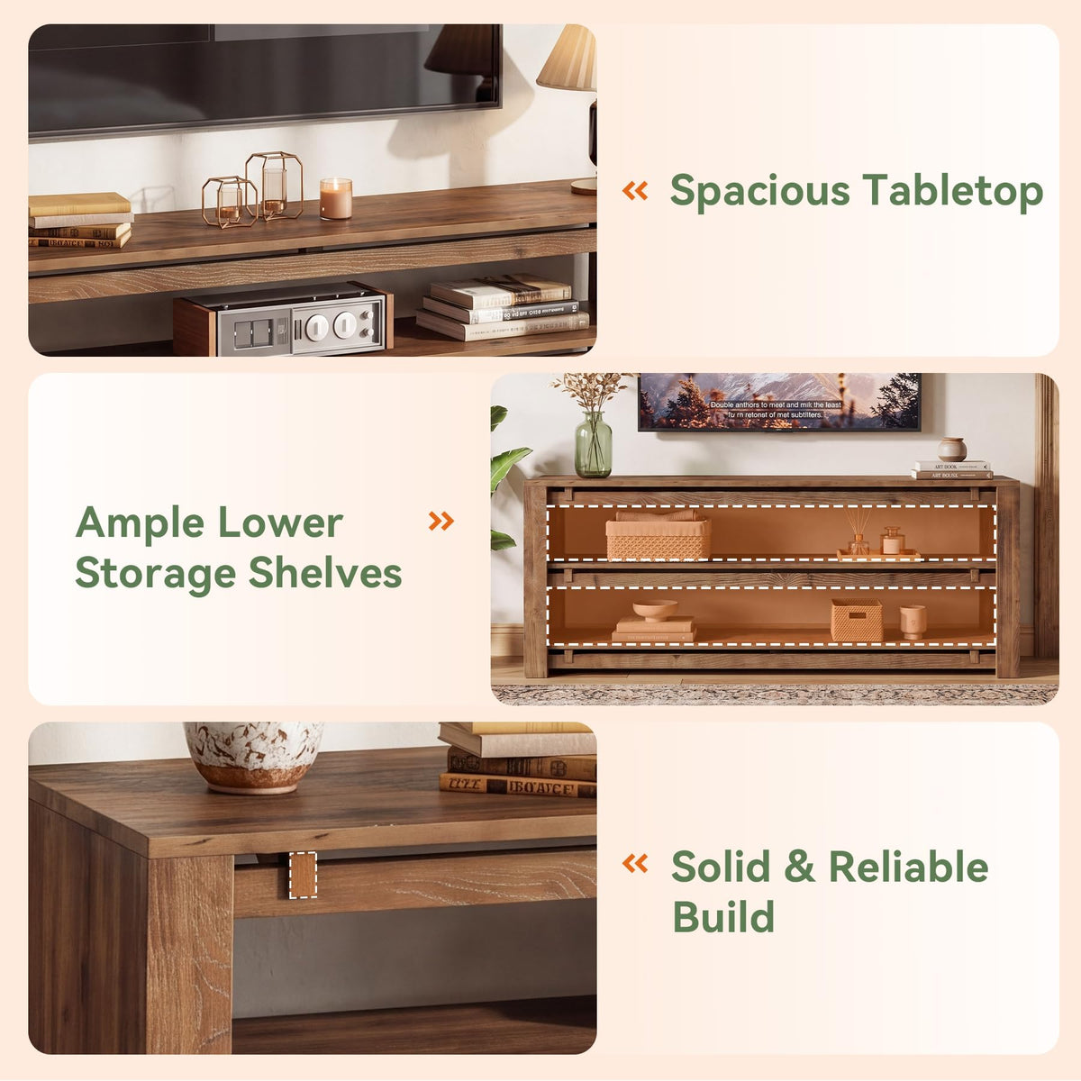 63" Solid Wood 3-Tier TV Stand H552