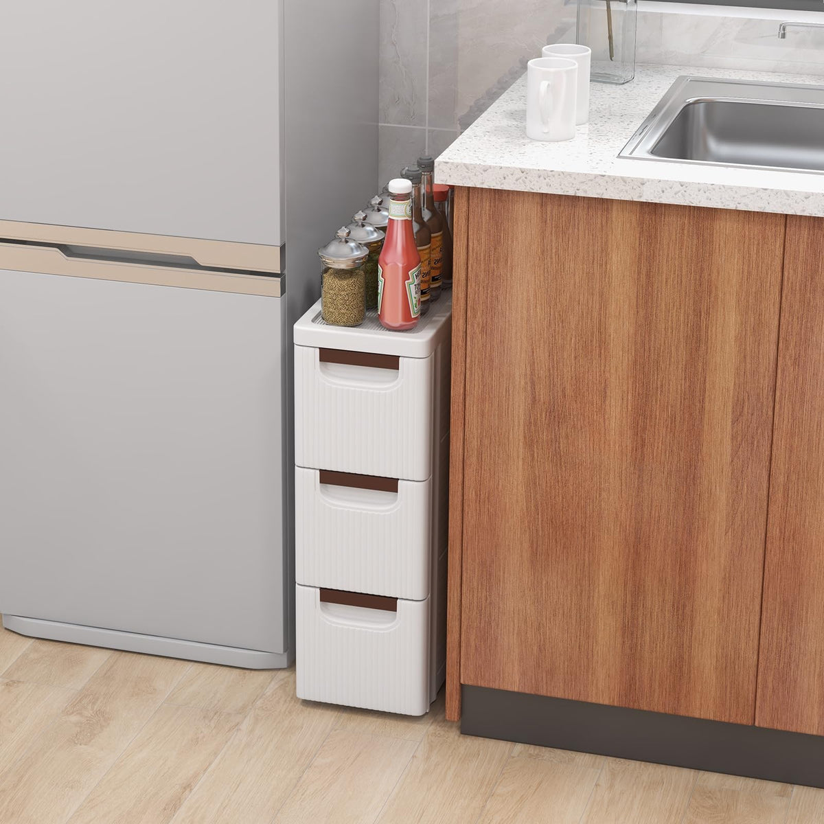 White 3 Drawer Narrow Storage Cabinet H2279