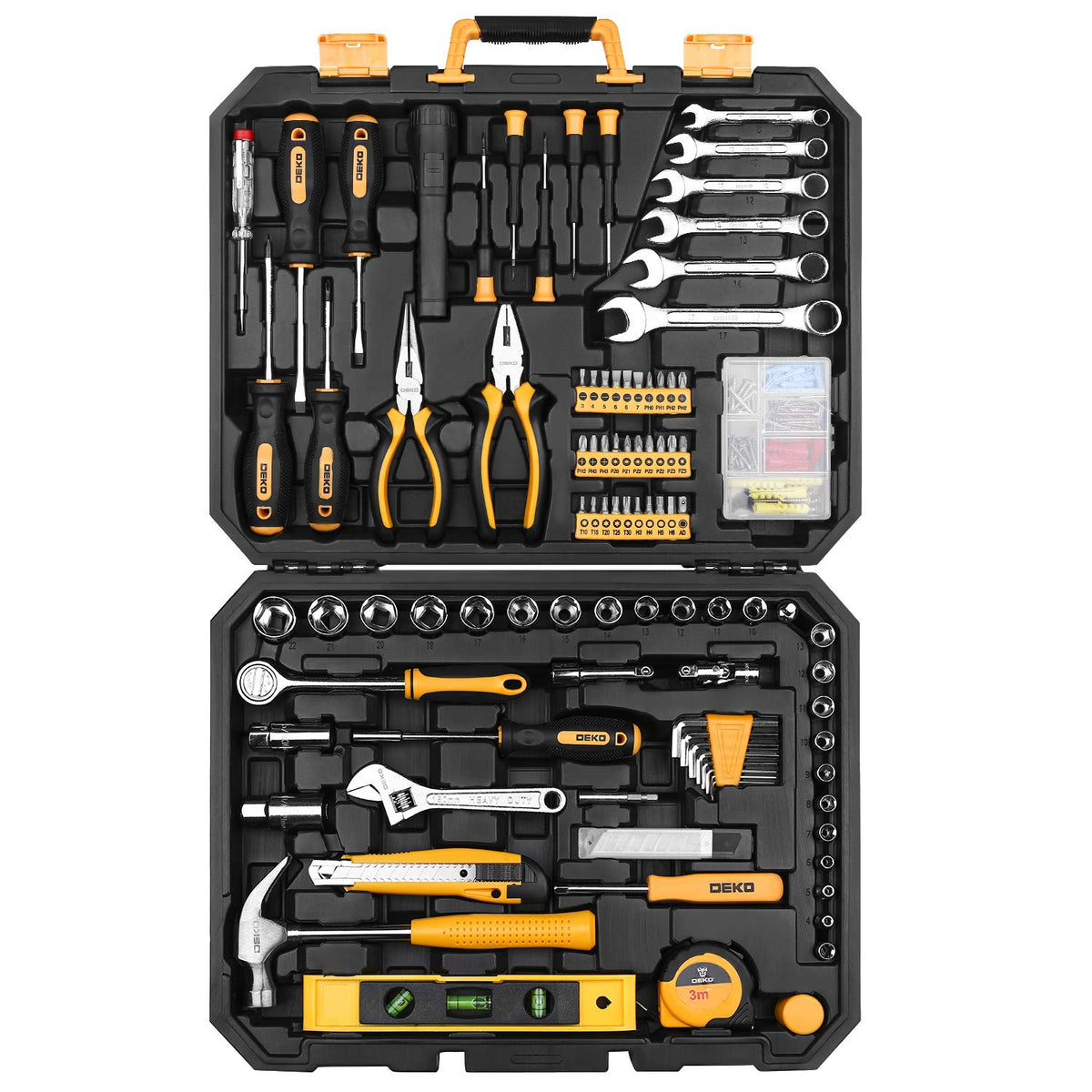 208 Piece General Household Hand Tool Kit with Toolbox Storage Case A7015