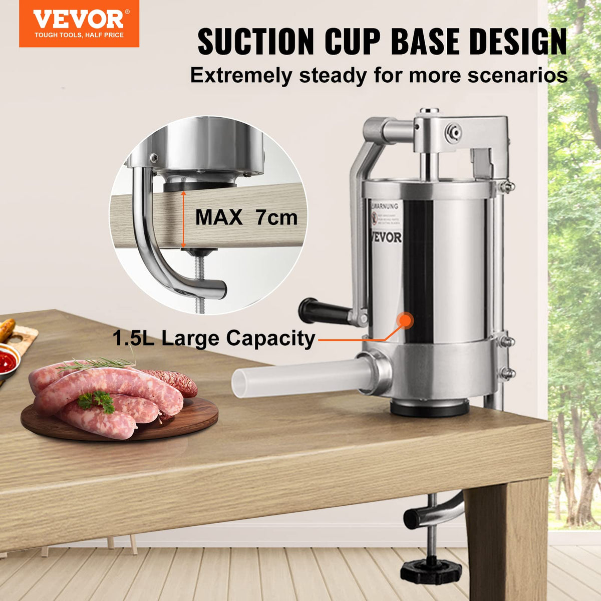 2.5LBS 304 Stainless Steel Vertical Sausage Stuffer with 3 Stuffing Tubes A4814