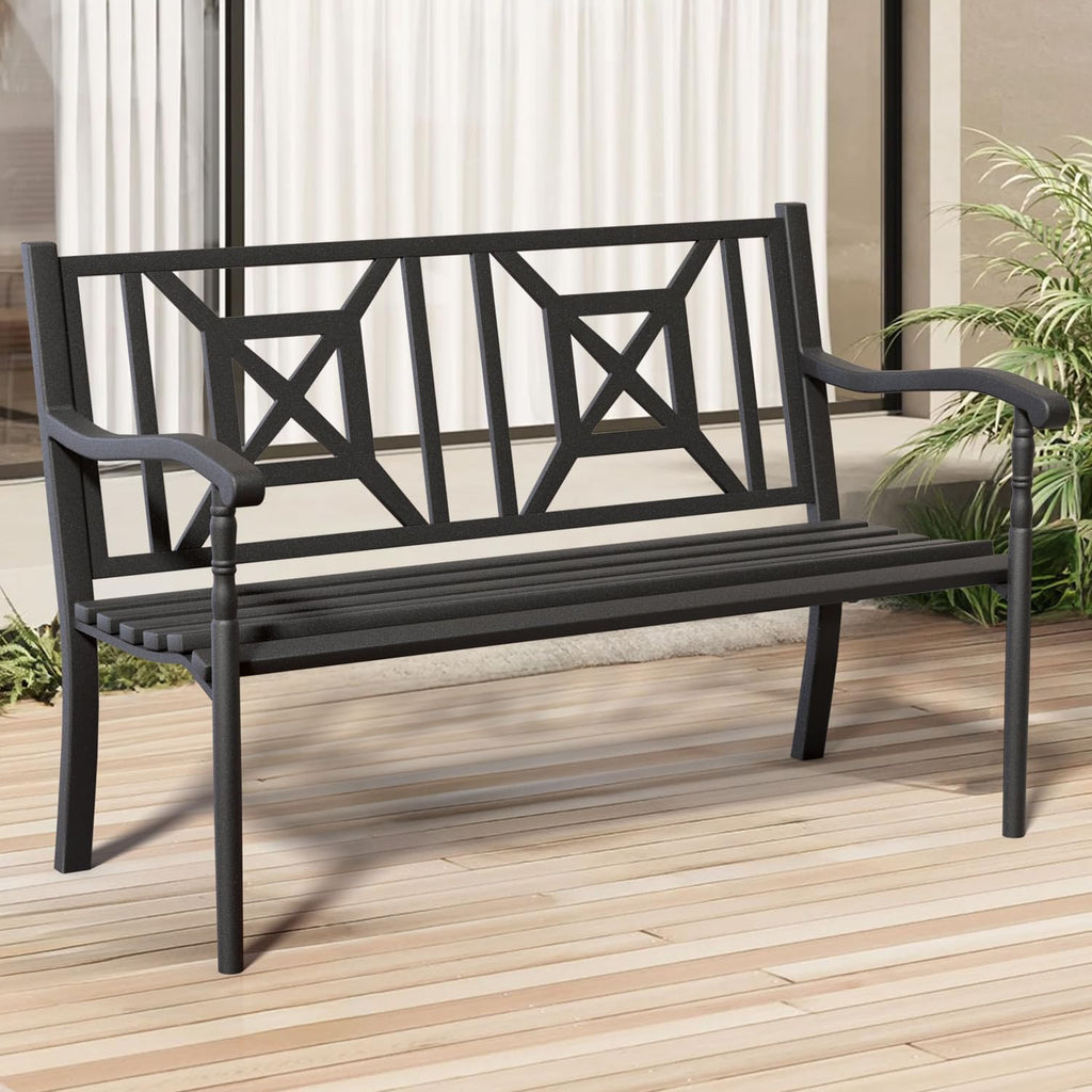 50.5" Metal Patio Bench with Lattice Backrest K51287