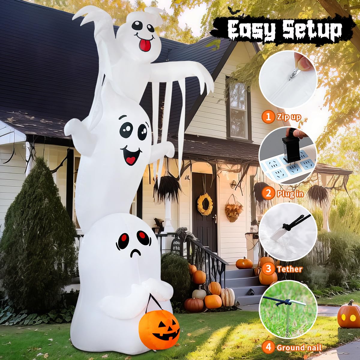 9.8 FT Halloween Inflatable Ghost Outdoor Decoration with Built-in LEDs T3873