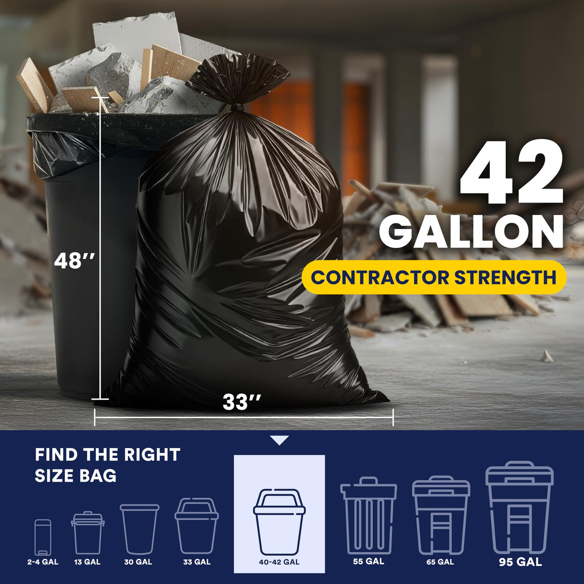 42 Gallon Black Heavy Duty Trash Bags 25 Count S254