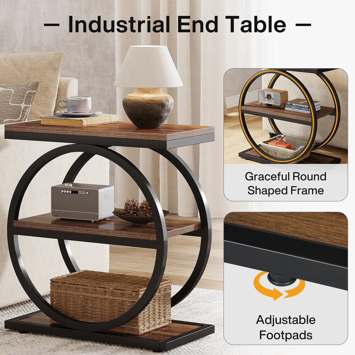 Narrow End Table with 3 Storage Shelves A316