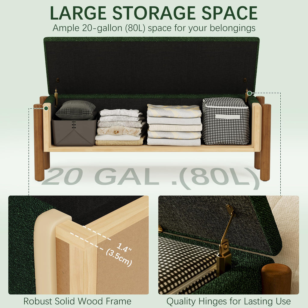 Green Fabric Upholstered Storage Bench P253714
