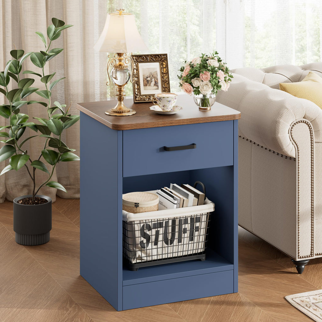 Nightstand Set of 2 with Drawer and Storage Shelf D228