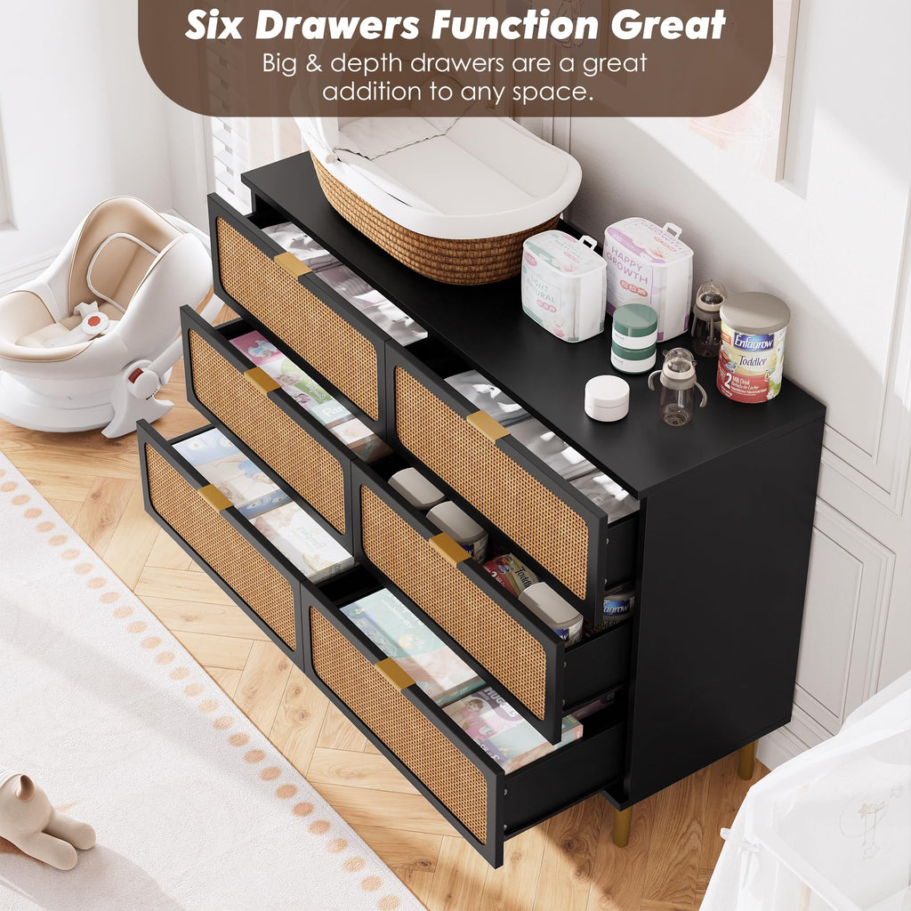 Black Rattan 6 Drawer Dresser W696301
