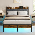 Full Size Bed Frame with LED Light and Charging Station B89966