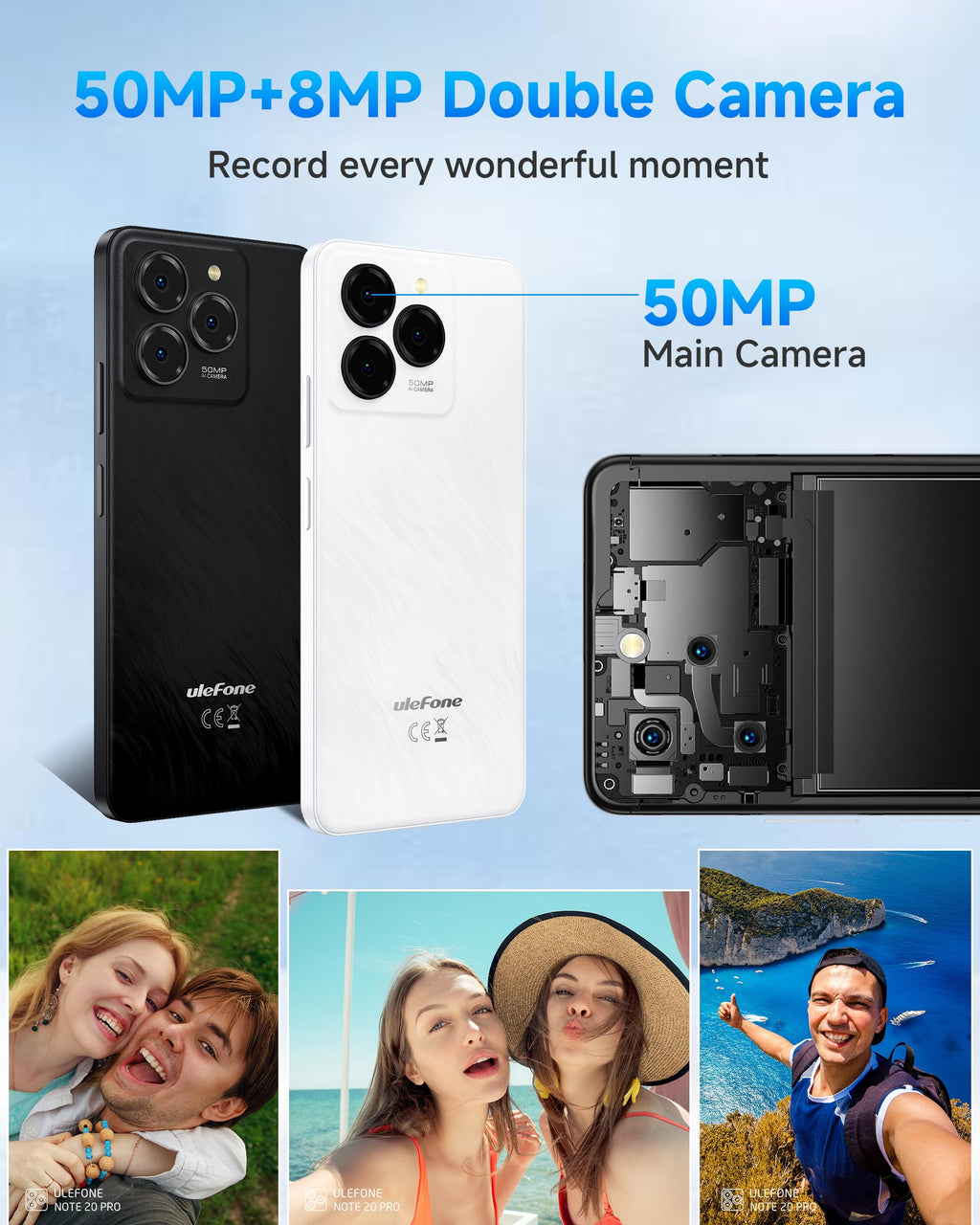 Unlocked Smartphone 8GB+128GB 6.75" 90Hz Android 14 50MP Camera 6000mAh White K240361