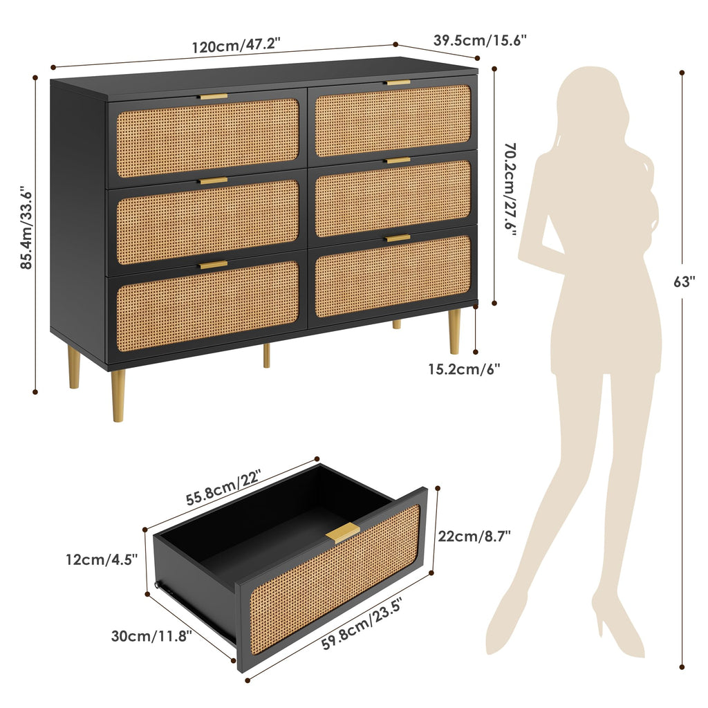 Black Rattan 6 Drawer Dresser W696301