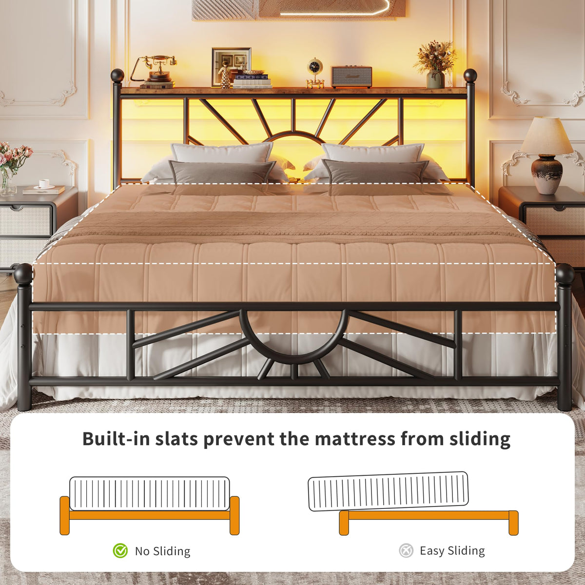 King Size Metal Platform Bed Frame with LED Lights I25816