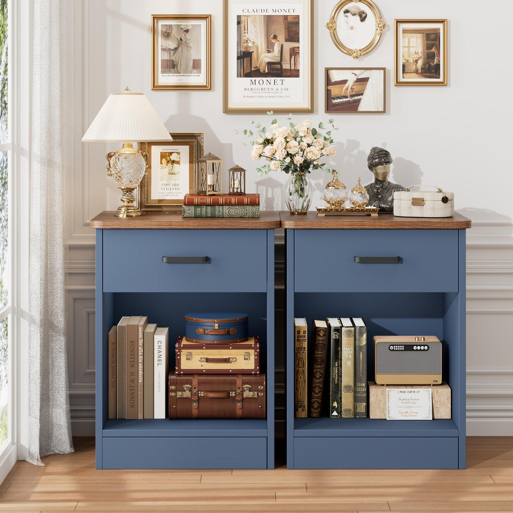 Nightstand Set of 2 with Drawer and Storage Shelf D228