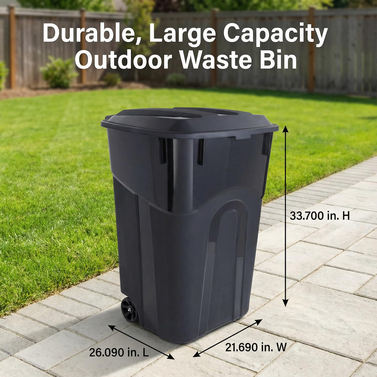 32 Gallon Wheeled Heavy Duty Plastic Garbage Can with Attached Lid G741665