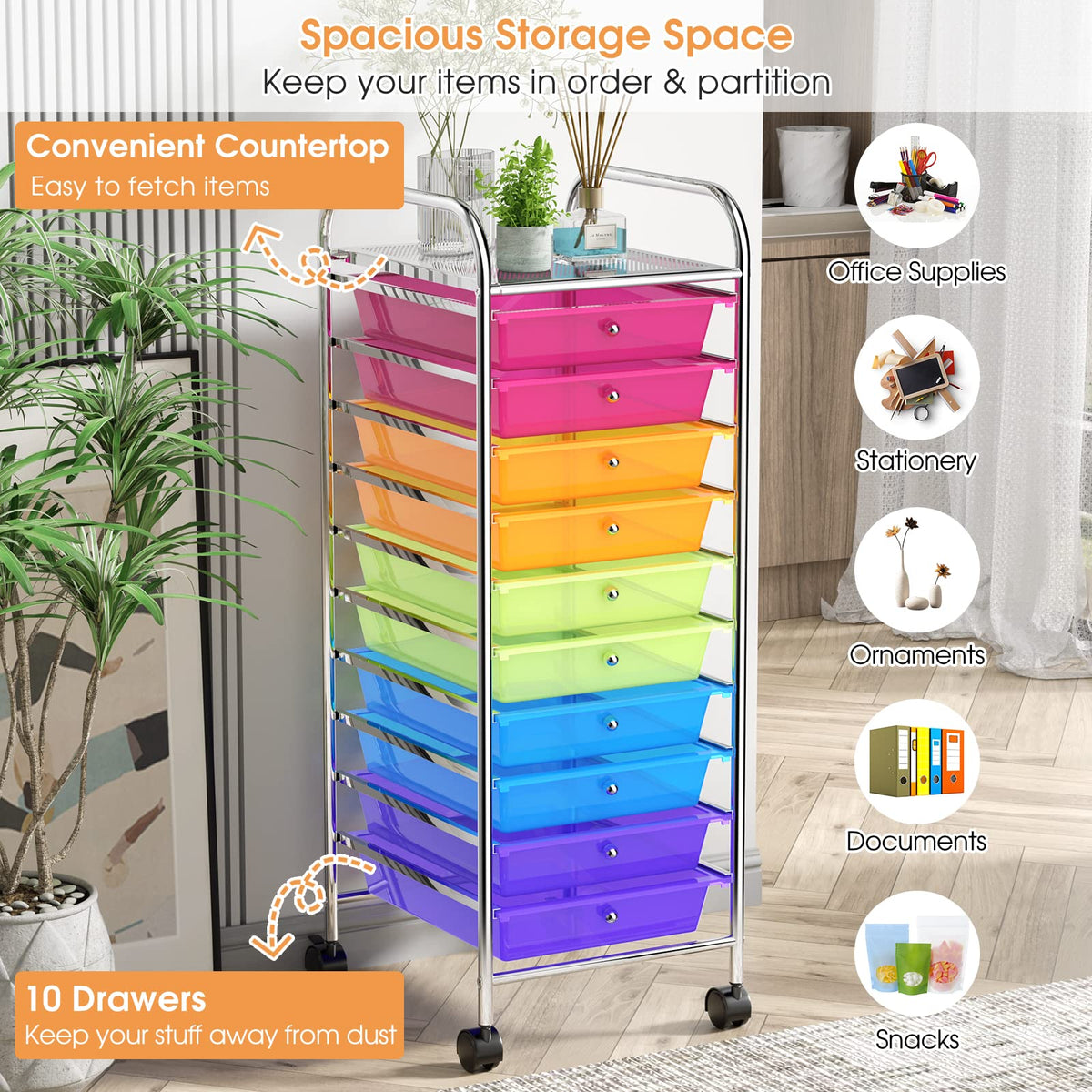 10 Drawer Rolling Storage Cart Organizer R5455
