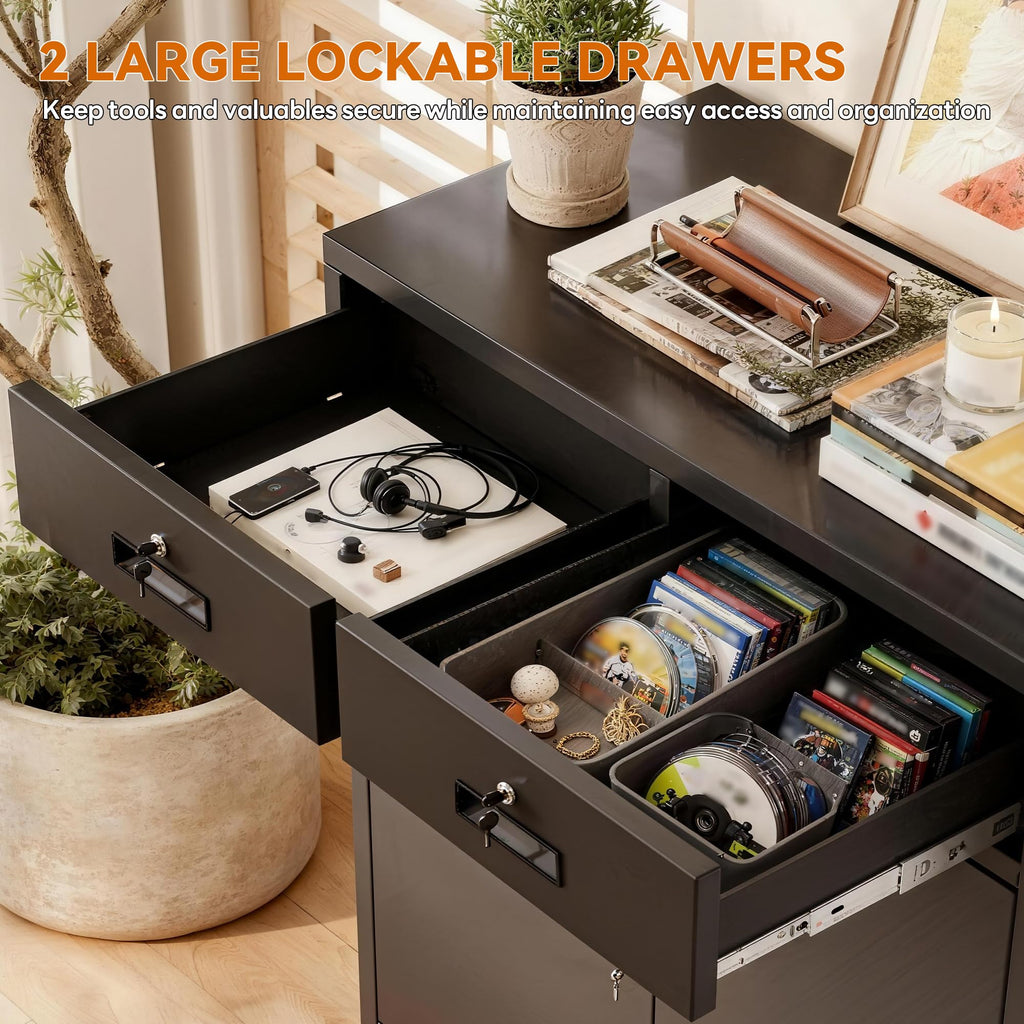 Black Metal Storage Cabinet with 2 Drawers H7371