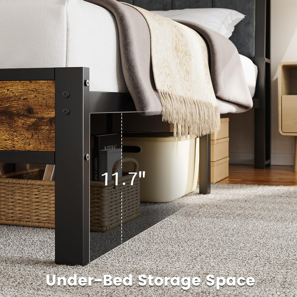 Full Size Bed Frame with LED Light and Charging Station B89966