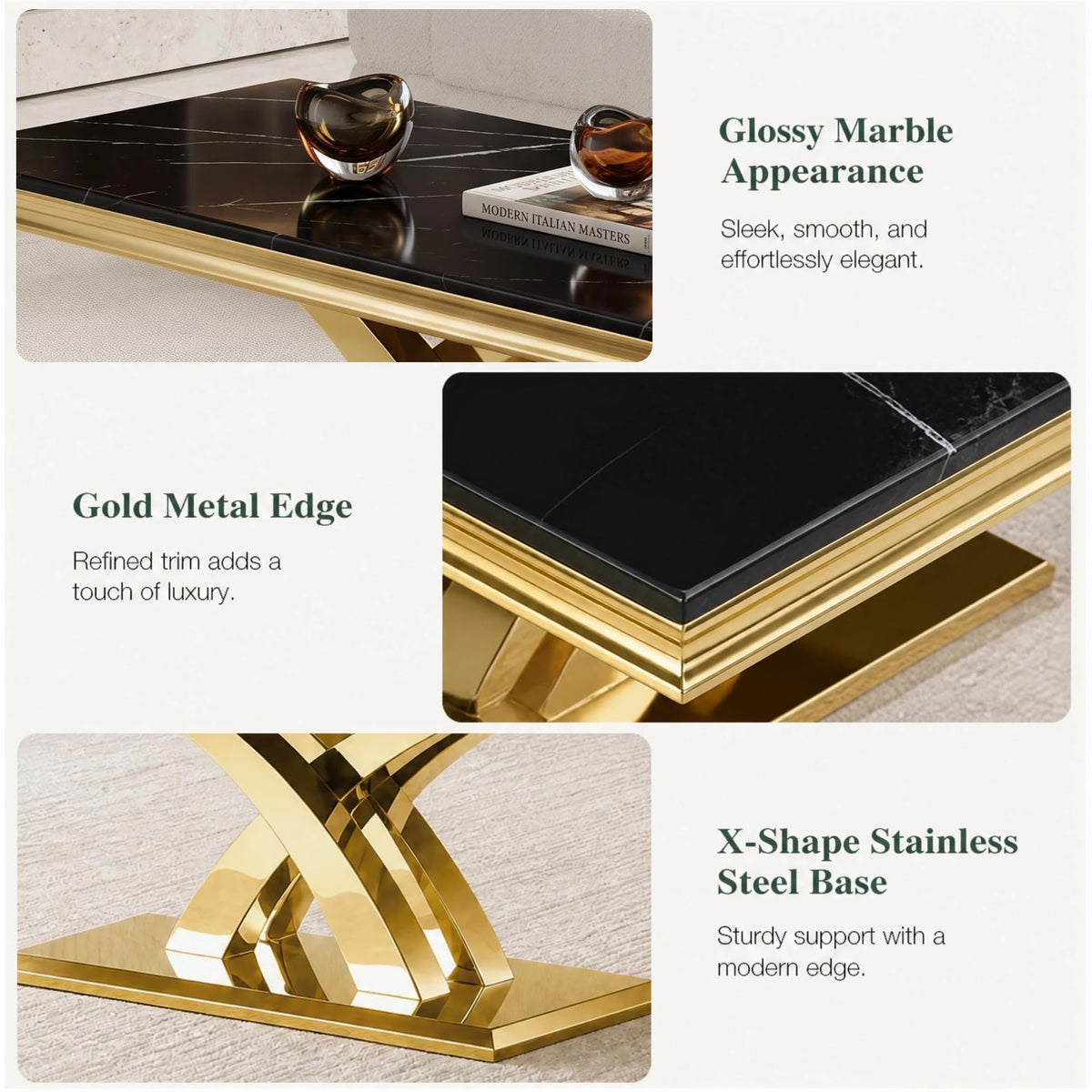 Black and Gold Coffee Table Set of 2 D3329