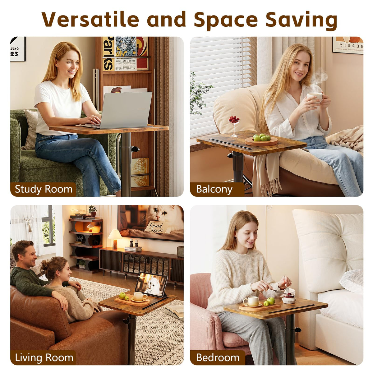 Height Adjustable Swivel C Shaped Side Table Set of 2 V38671
