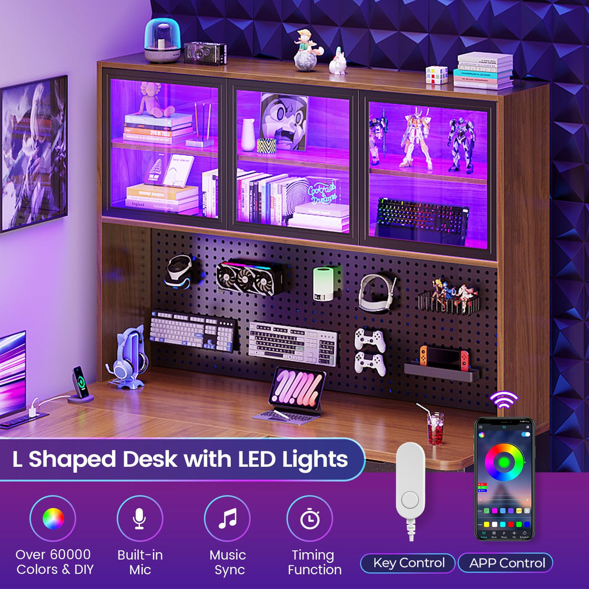 L Shaped Computer Desk with Drawer and Bookshelf V1766
