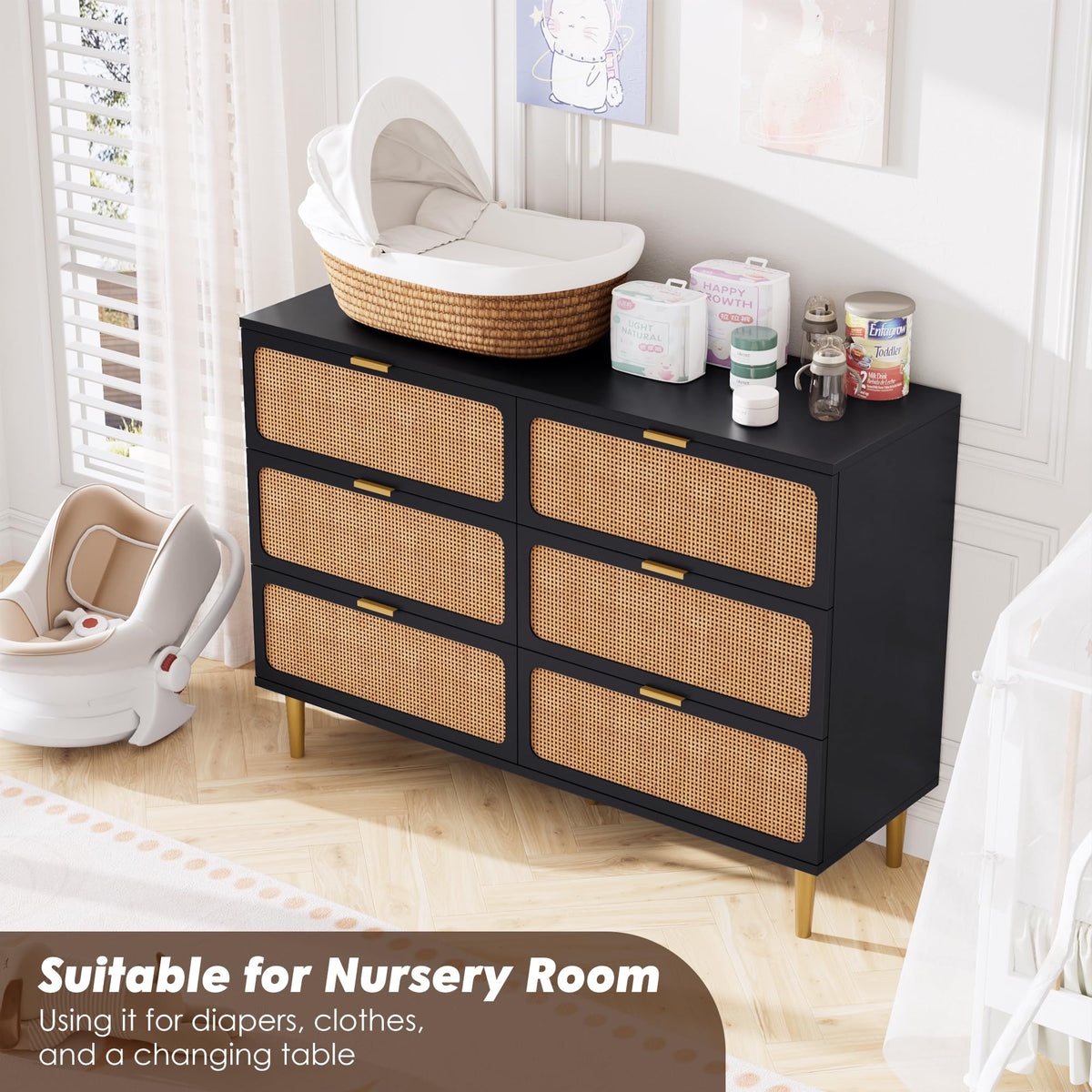 Black Rattan 6 Drawer Dresser W696301