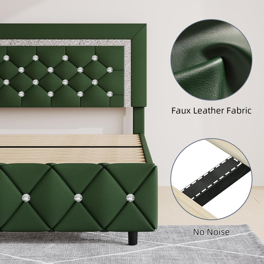 Green Faux Leather Upholstered Bed Frame with Headboard O7586
