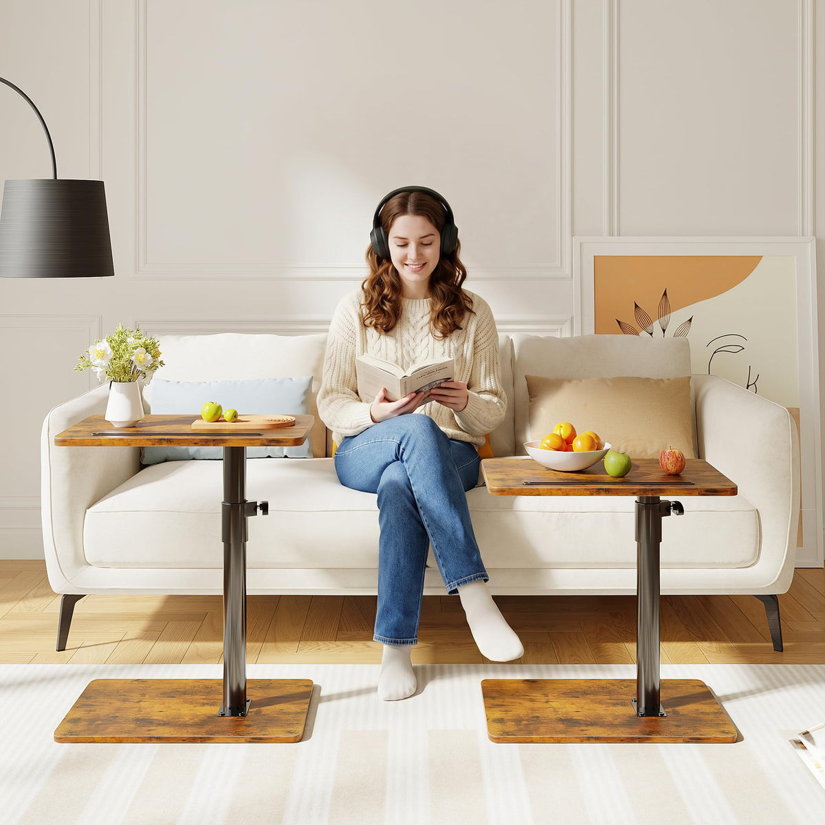 Height Adjustable Swivel C Shaped Side Table Set of 2 V38671