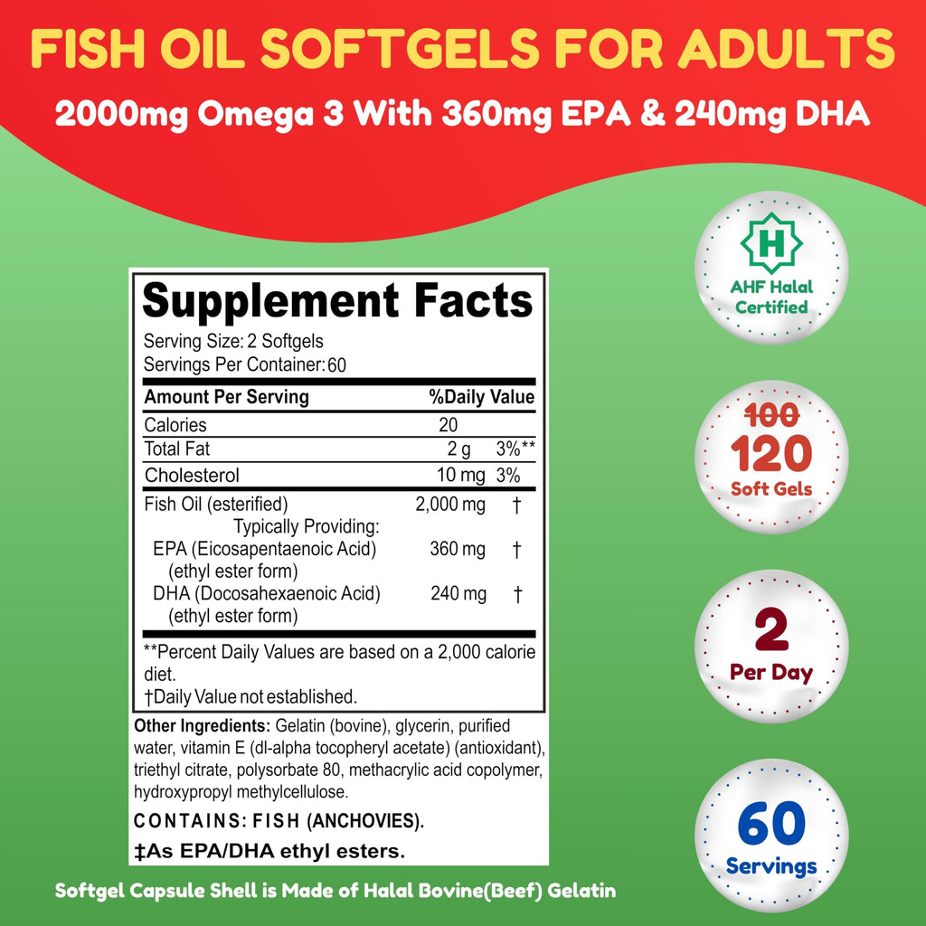 Omega 3 Fish Oil 2000mg 120 Softgels D7537