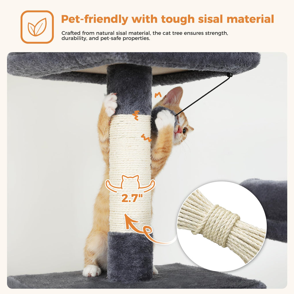 70 Inches Tall Dark Gray Cat Tree with 2 Condos S768