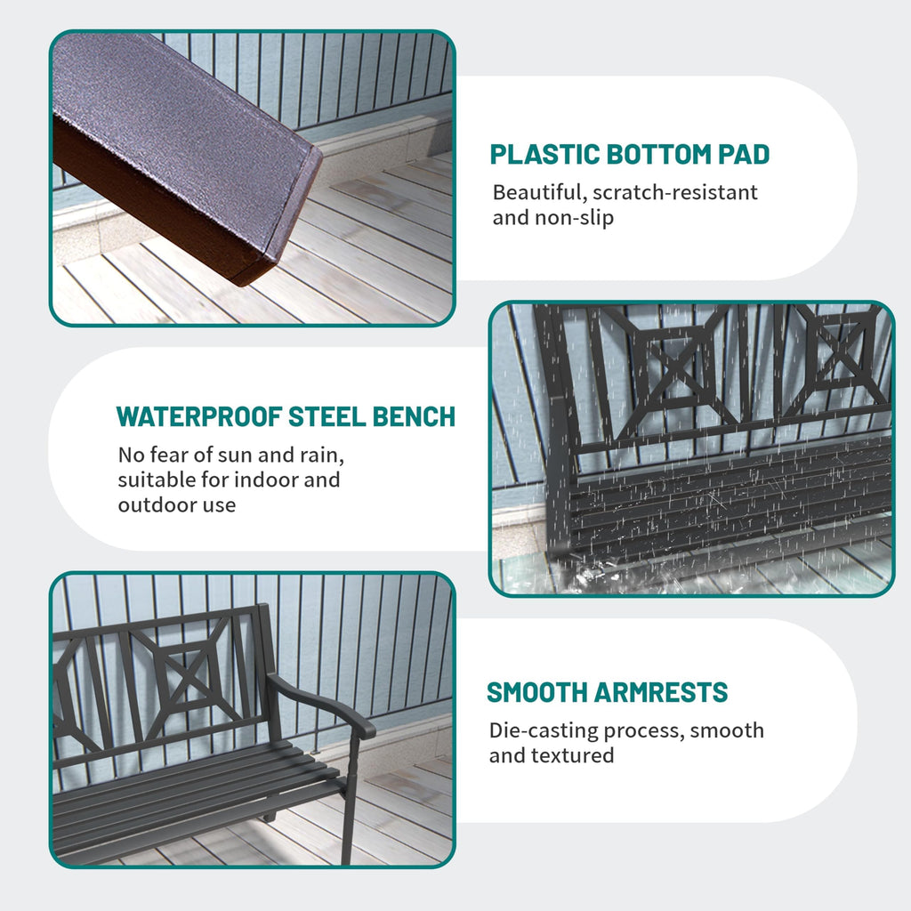 50.5" Metal Patio Bench with Lattice Backrest K51287