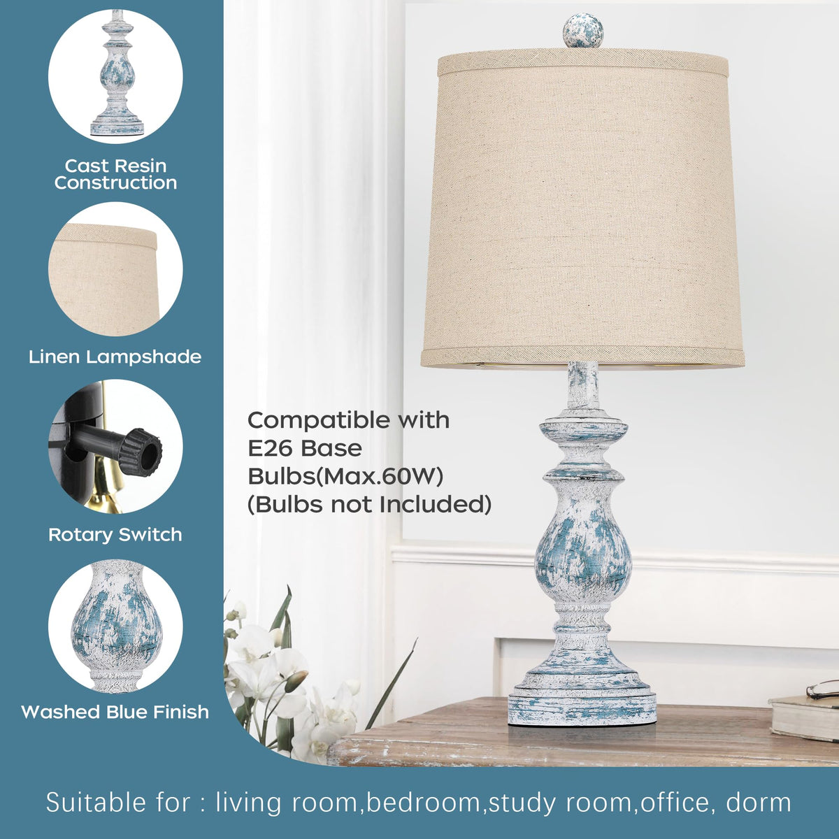 Set of 2 Table Lamps with Linen Shades B484