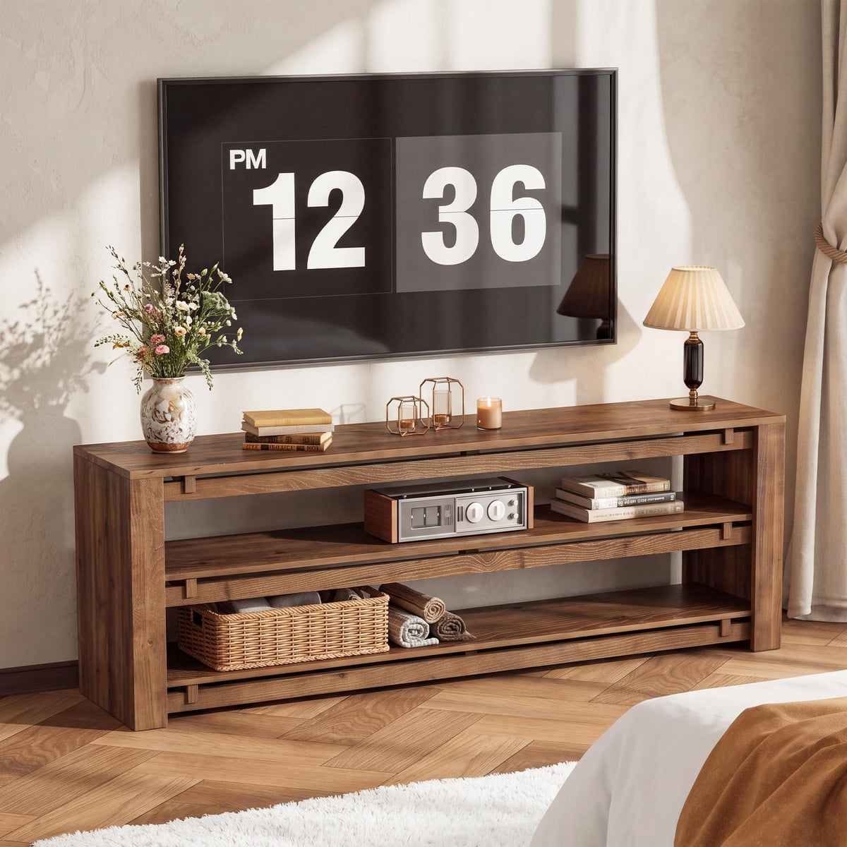 63" Solid Wood 3-Tier TV Stand H552