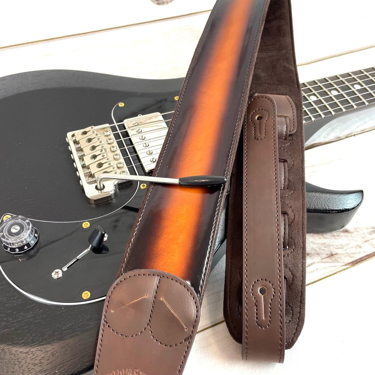 Sunburst Finish Guitar Strap with Pick Pockets & Padded Velour Back C526303