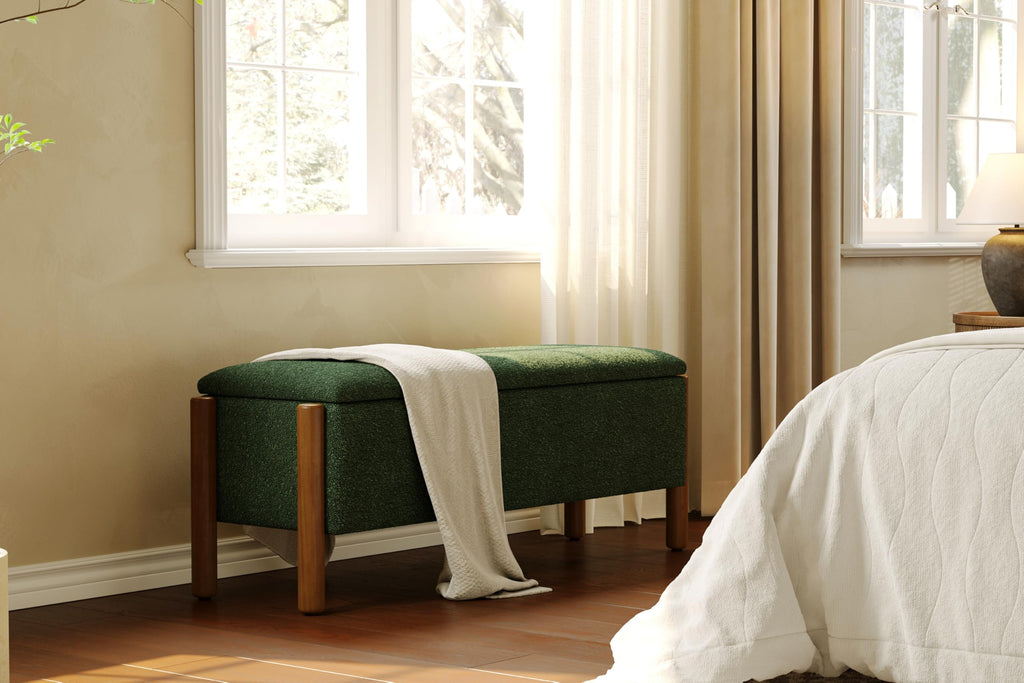 Green Fabric Upholstered Storage Bench P253714