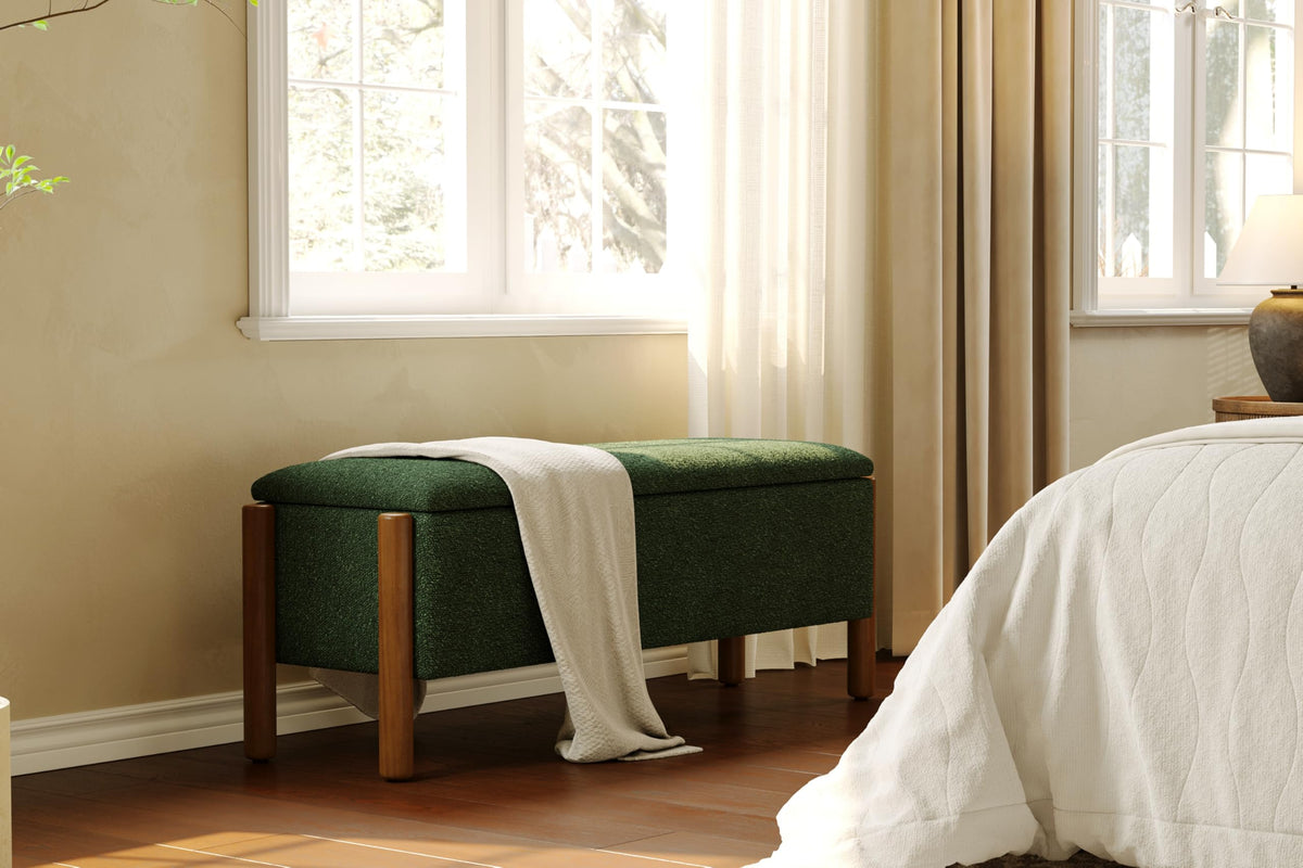 Green Fabric Upholstered Storage Bench P253714