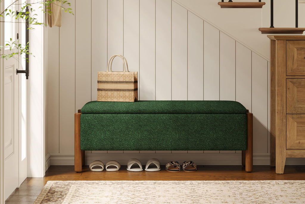Green Fabric Upholstered Storage Bench P253714