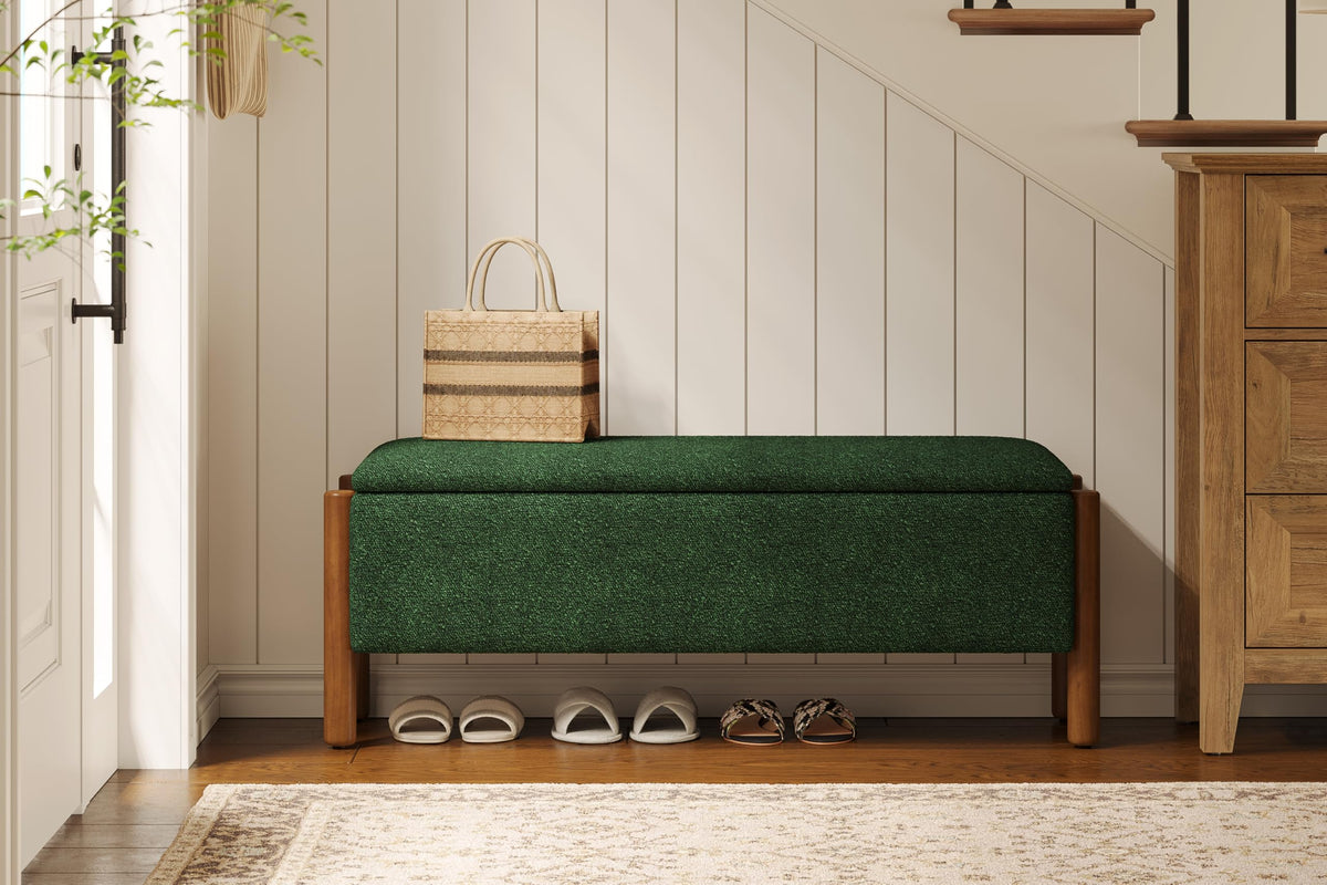 Green Fabric Upholstered Storage Bench P253714