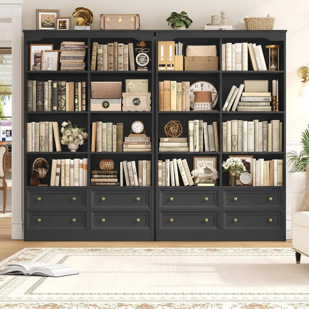 71" Tall Black Bookshelf with 4 Drawers B1104