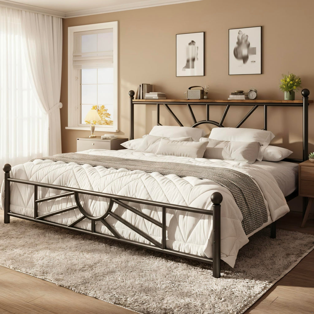 King Size Metal Platform Bed Frame with LED Lights I25816
