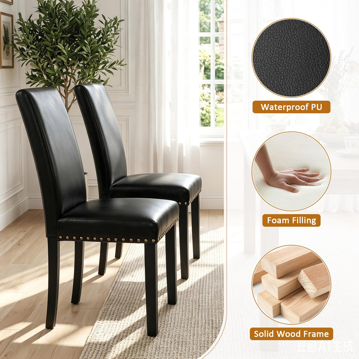 Black PU Leather Dining Chairs Set of 6 R7953