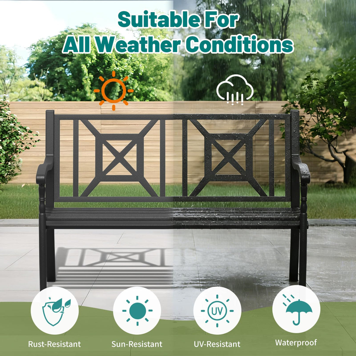 50.5" Metal Patio Bench with Lattice Backrest K51287