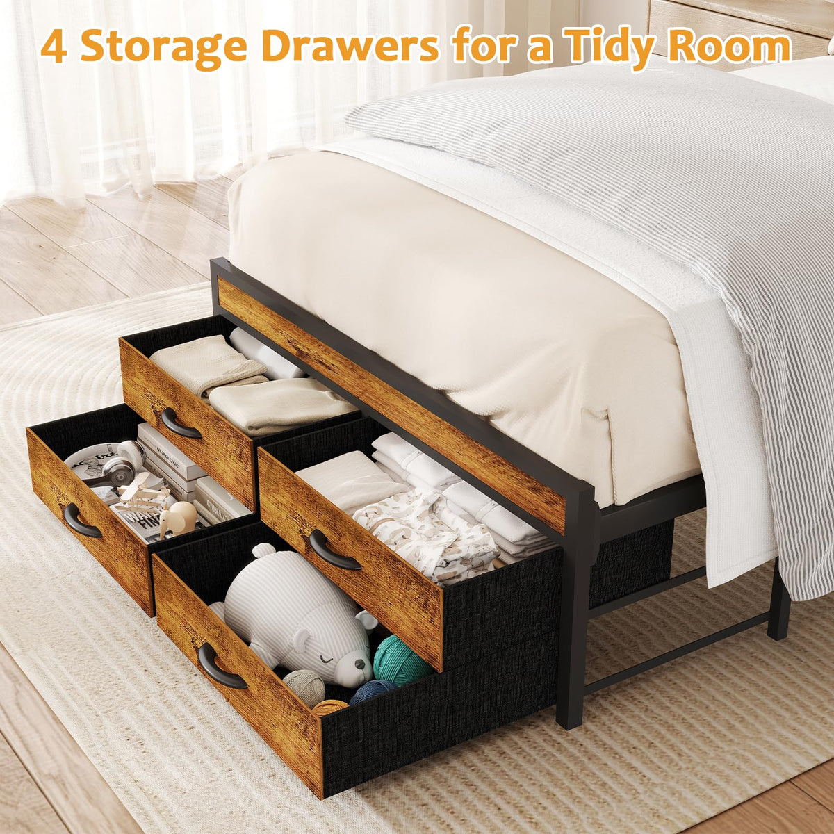 Twin Bed Frame with 2 Storage Drawers J7330
