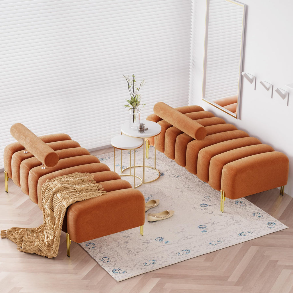 Velvet Upholstered Bench Ottoman with Adjustable Backrest C2899