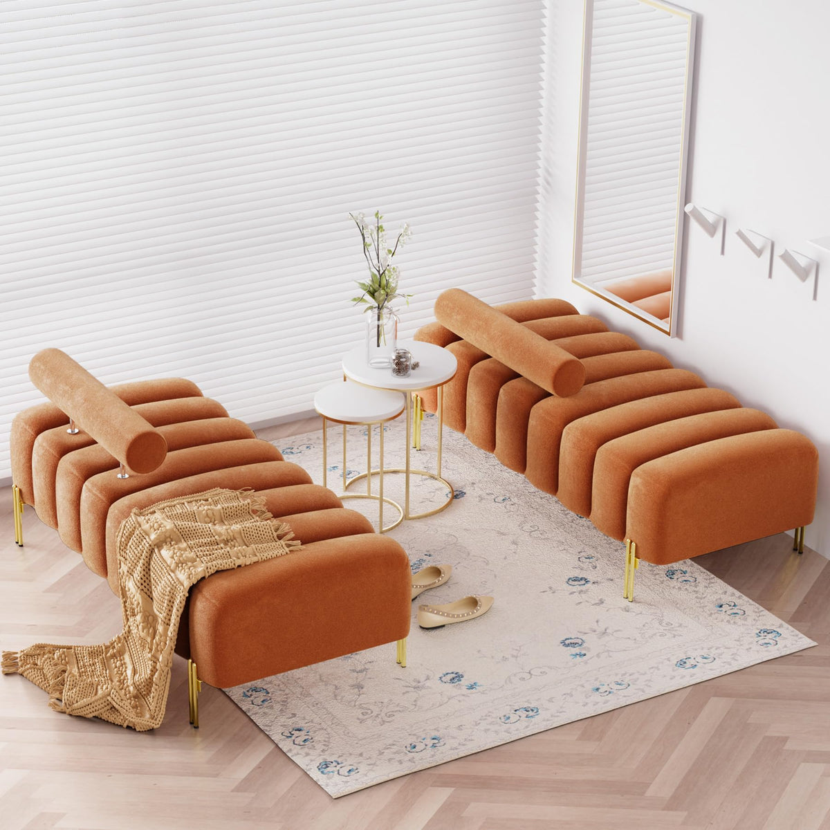 Velvet Upholstered Bench Ottoman with Adjustable Backrest C2899