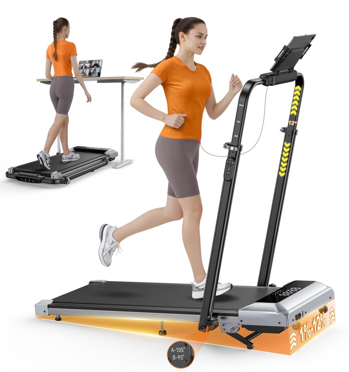 Folding Treadmill with Incline and Adjustable Handle Bar K50173
